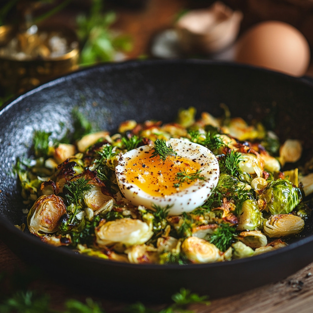 Casserole de choux de Bruxelles et œufs à l'érable