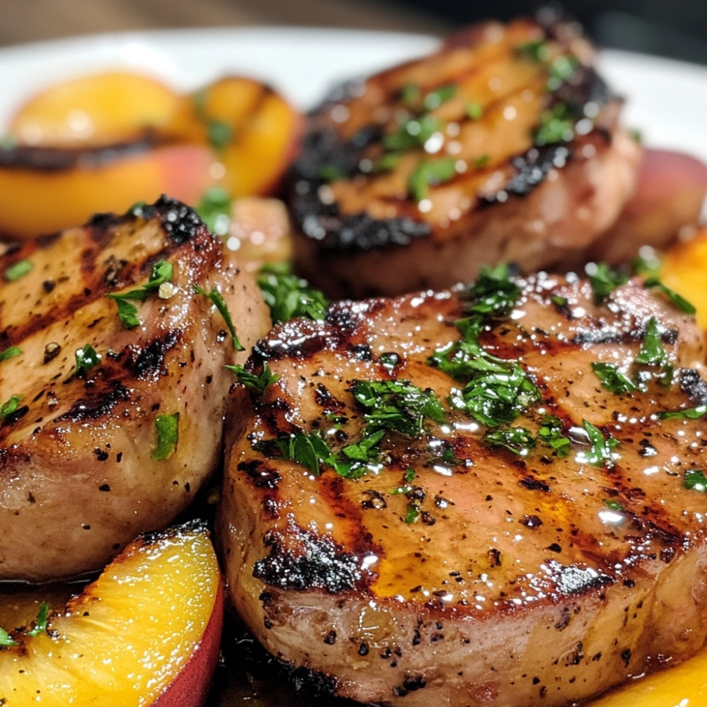 Côtelettes de porc et pêches grillées