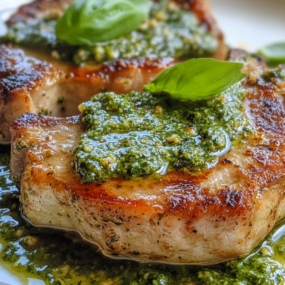 Côtelettes de porc farcies au pesto crémeux