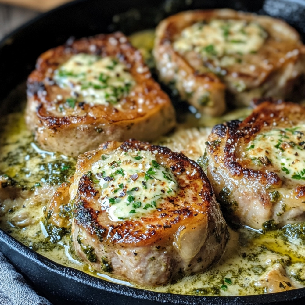 Côtes de veau en croûte, sauce crémeuse au pesto