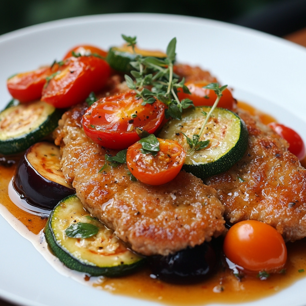 Escalopes de veau et légumes rôtis