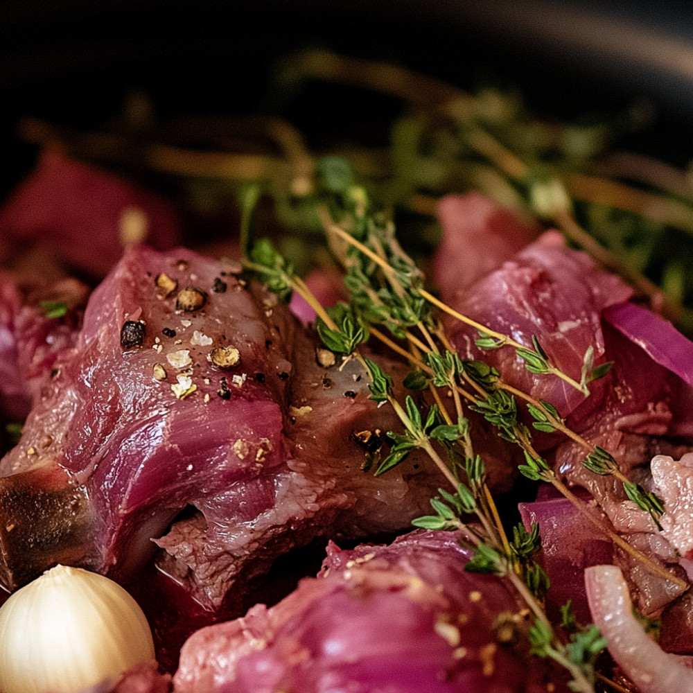 Jarrets d'agneau braisés au vin rouge
