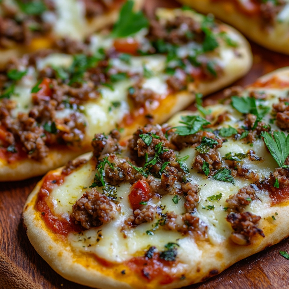 Pizzas naan aux boulettes de viande