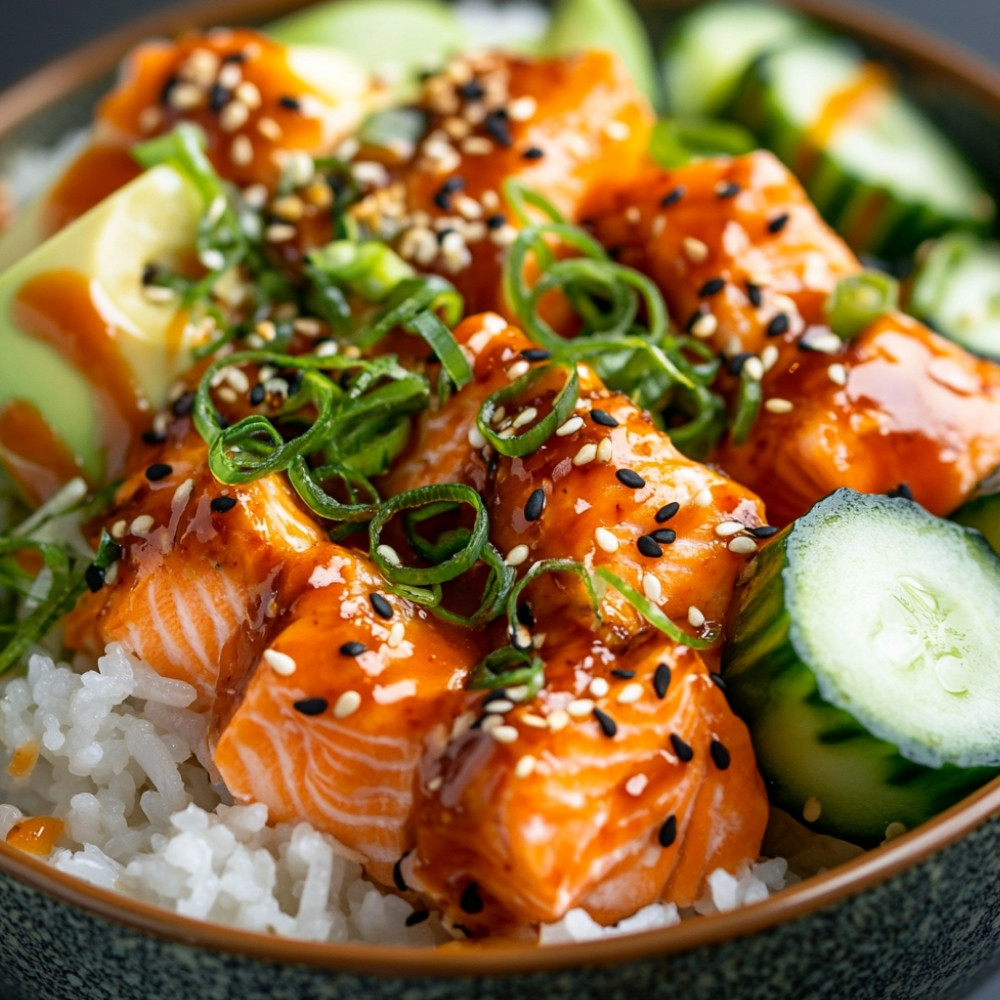 Poke bowl au saumon mayo épicée