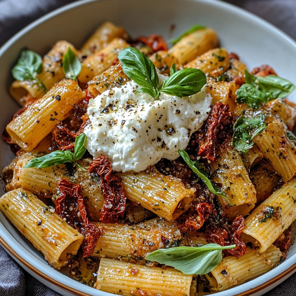 Rigatoni aux tomates confites et burrata