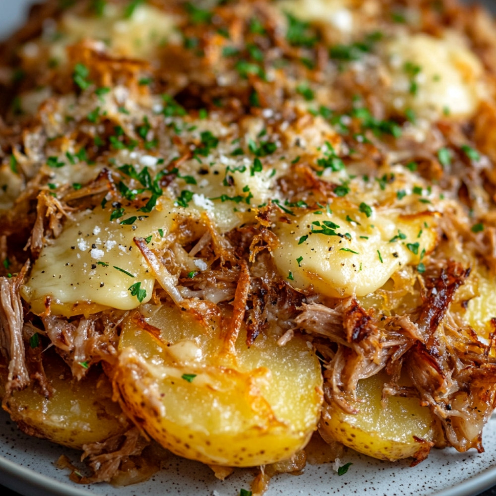 Röstis au porc effiloché gratinés