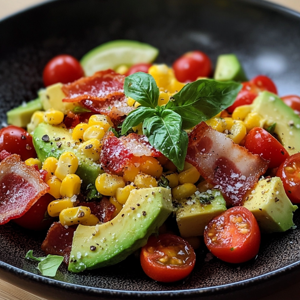 Salade de maïs à l'avocat et bacon