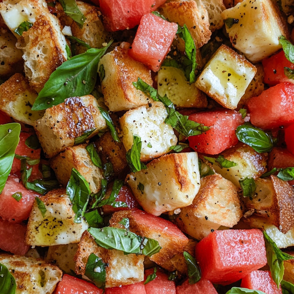 Salade panzanella au halloumi et melon d'eau