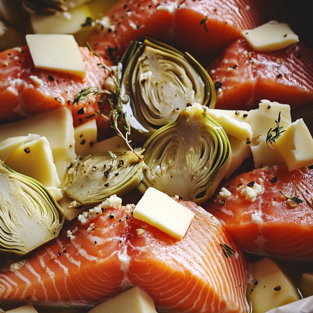 Saumon, artichauts et fromage