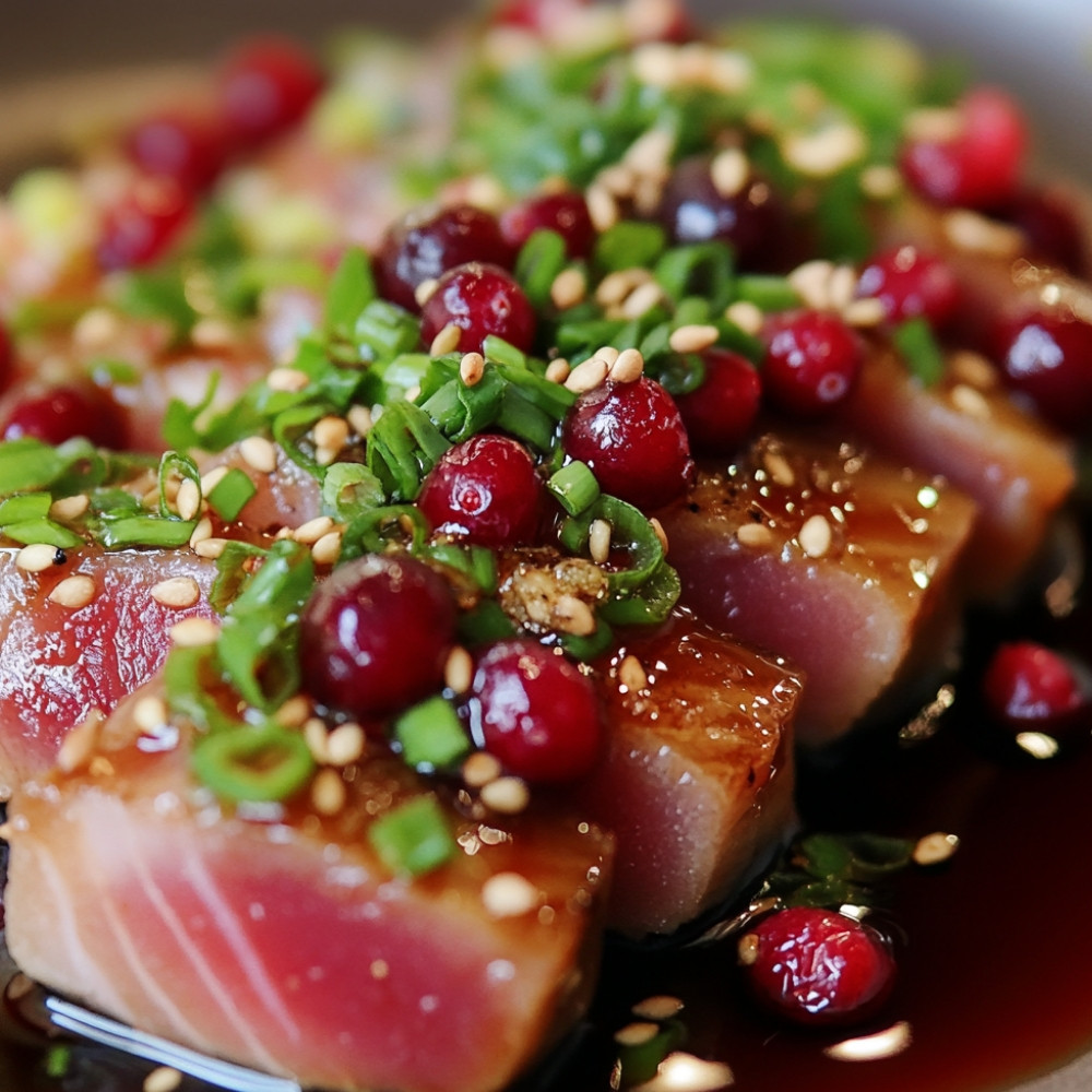 Tataki de thon, canneberges et sésame