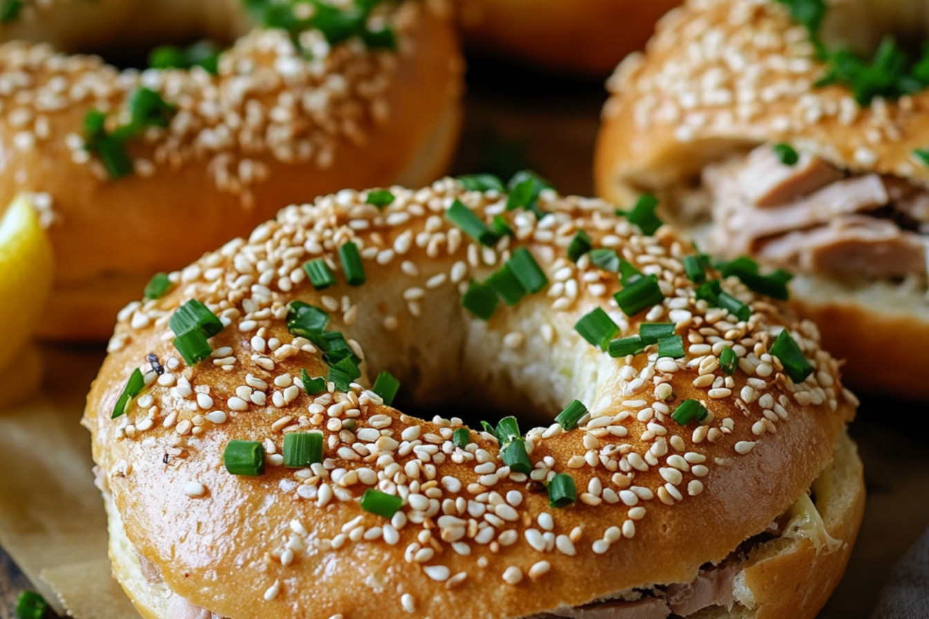 Bagels gratinés au thon et sésame