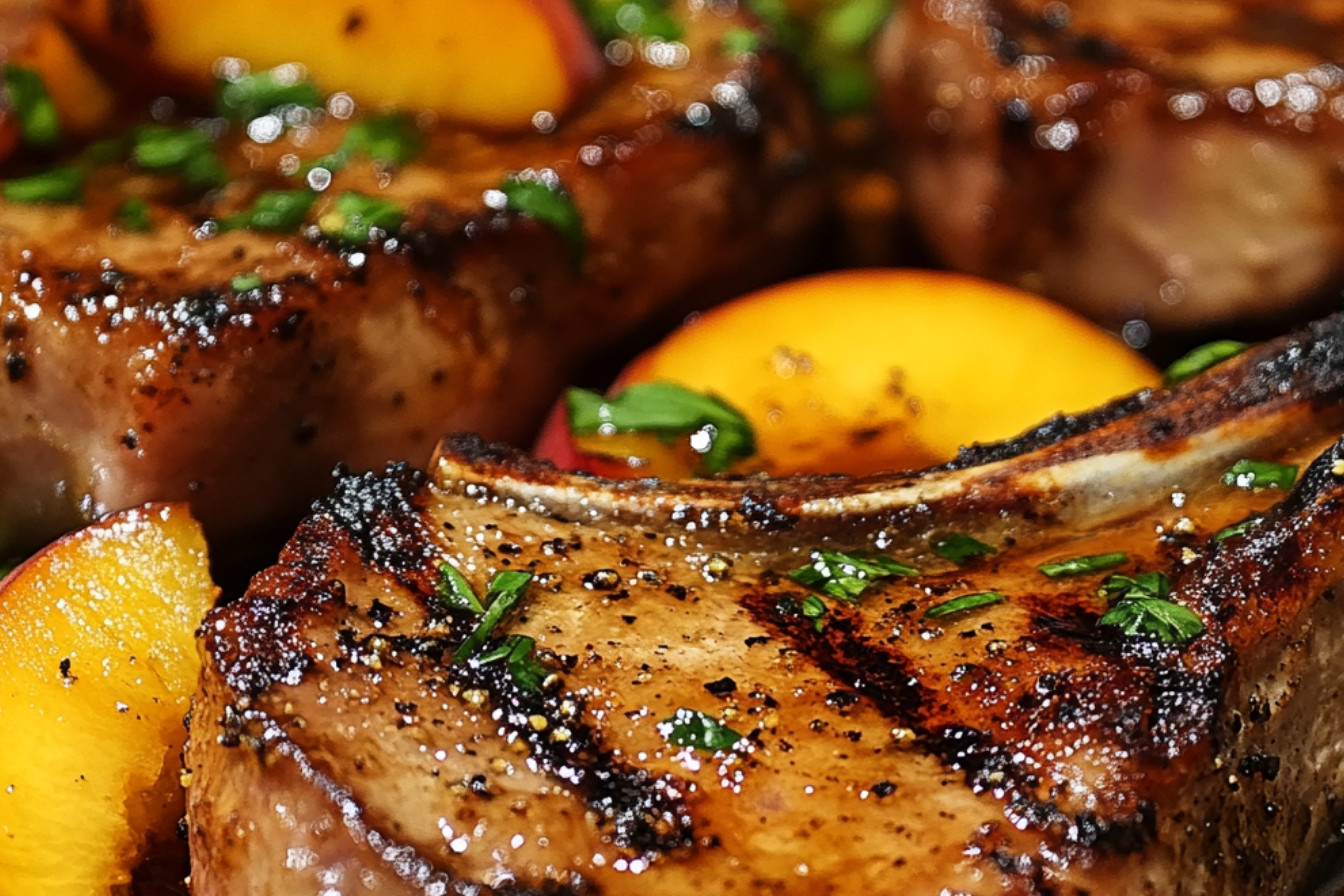 Côtelettes de porc et pêches grillées