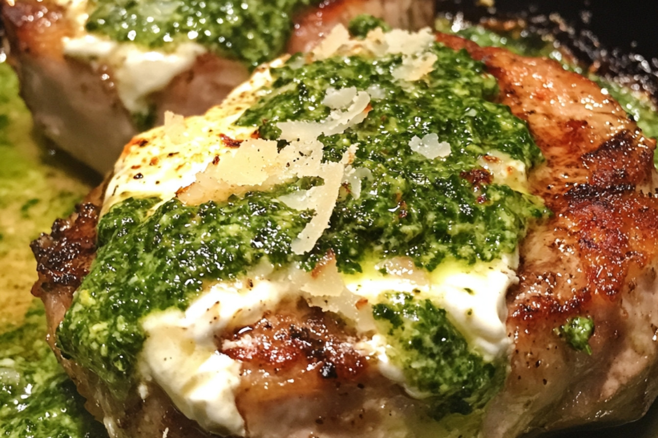 Côtelettes de porc farcies au pesto crémeux