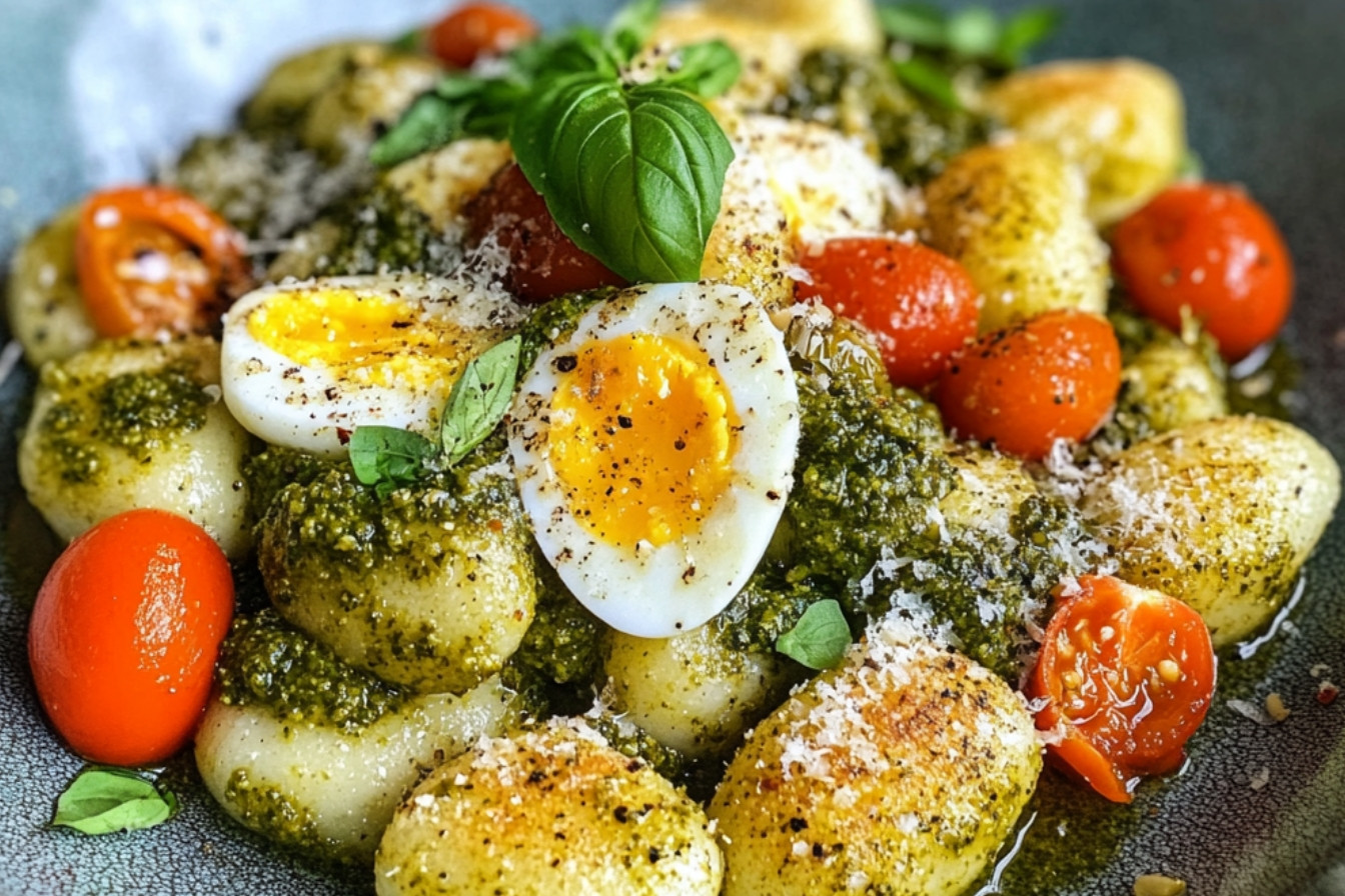 Gnocchis au pesto et œufs pochés