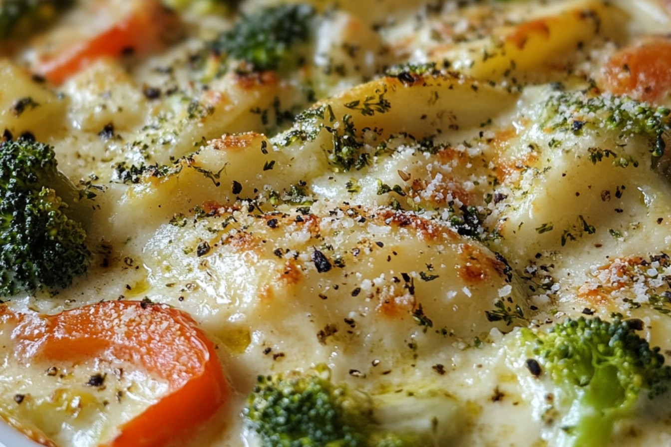 Gratin de légumes Alfredo à la goberge