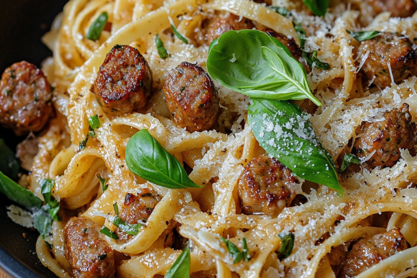 Linguines crémeux à la saucisse croustillante