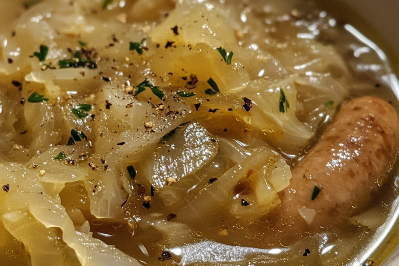 Plaque de saucisses et chou à la soupe à l'oignon