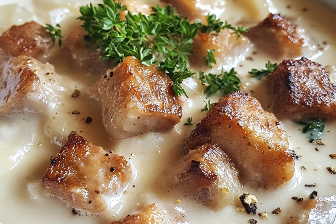 Soupe crémeuse aux cubes de veau