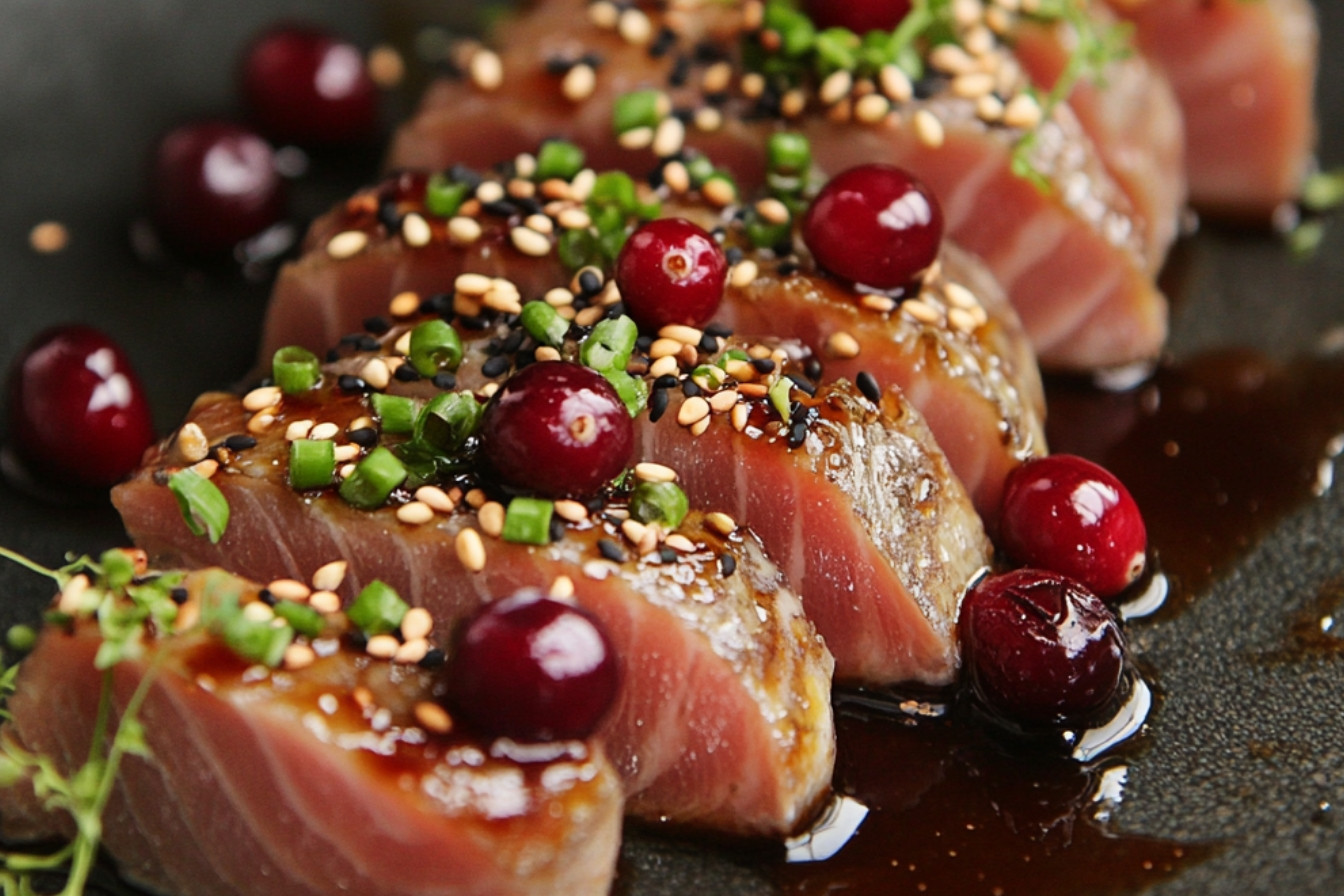 Tataki de thon, canneberges et sésame