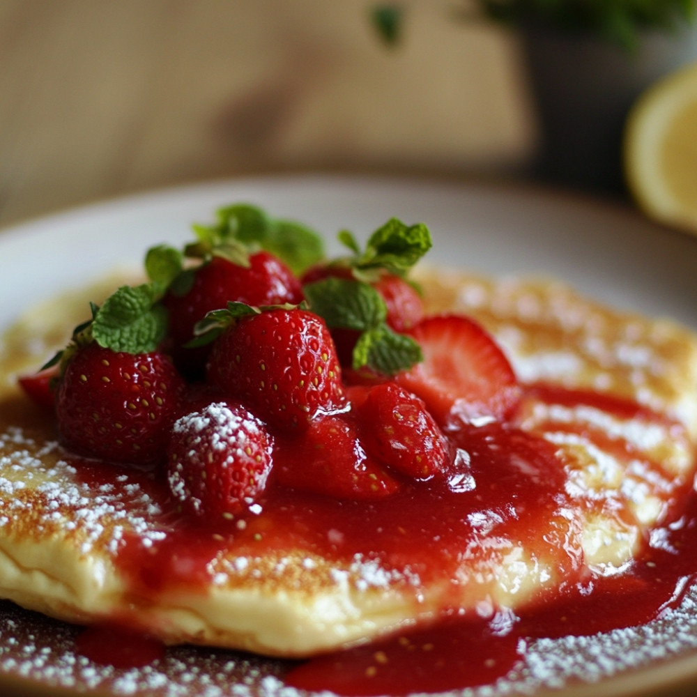 Crêpes légères au yaourt et sauce aux fraises fraîches
