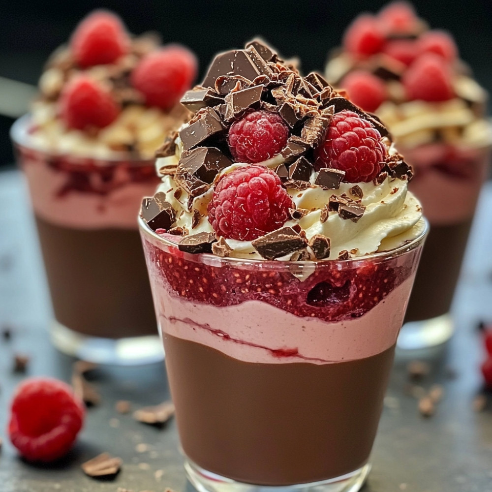 Cups en chocolat et mousse de framboises