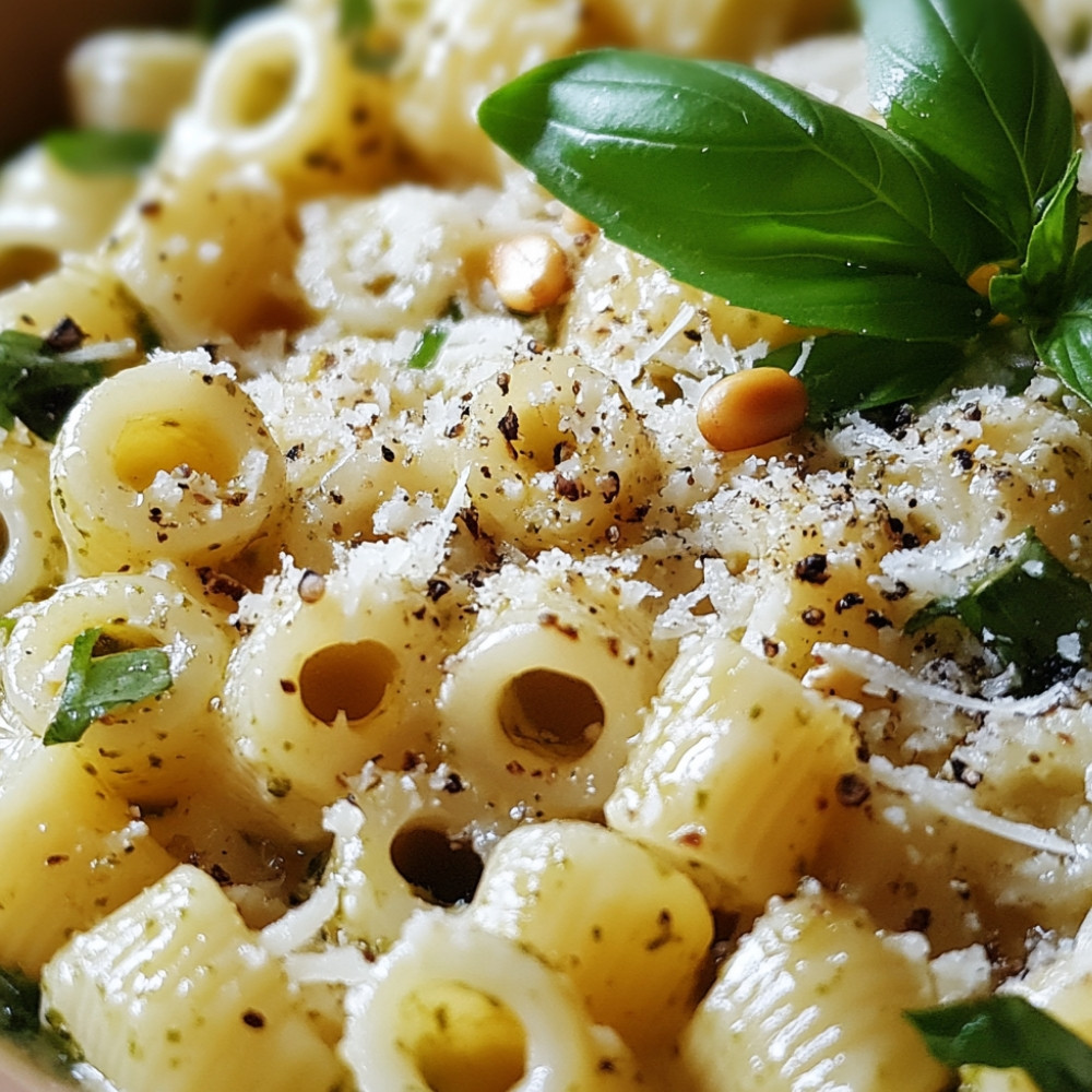 Pâtes au pesto maison basilic, pecorino, pignons de pin