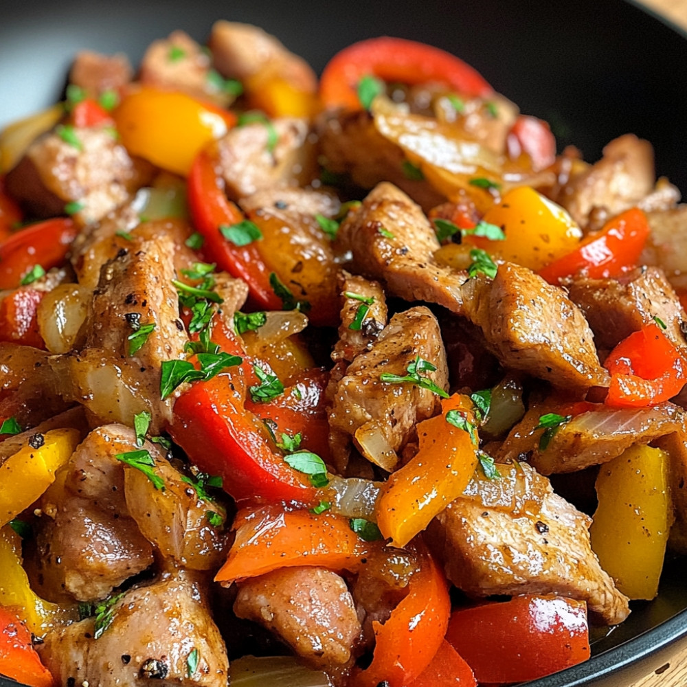 Sauté de porc aux oignons et poivrons