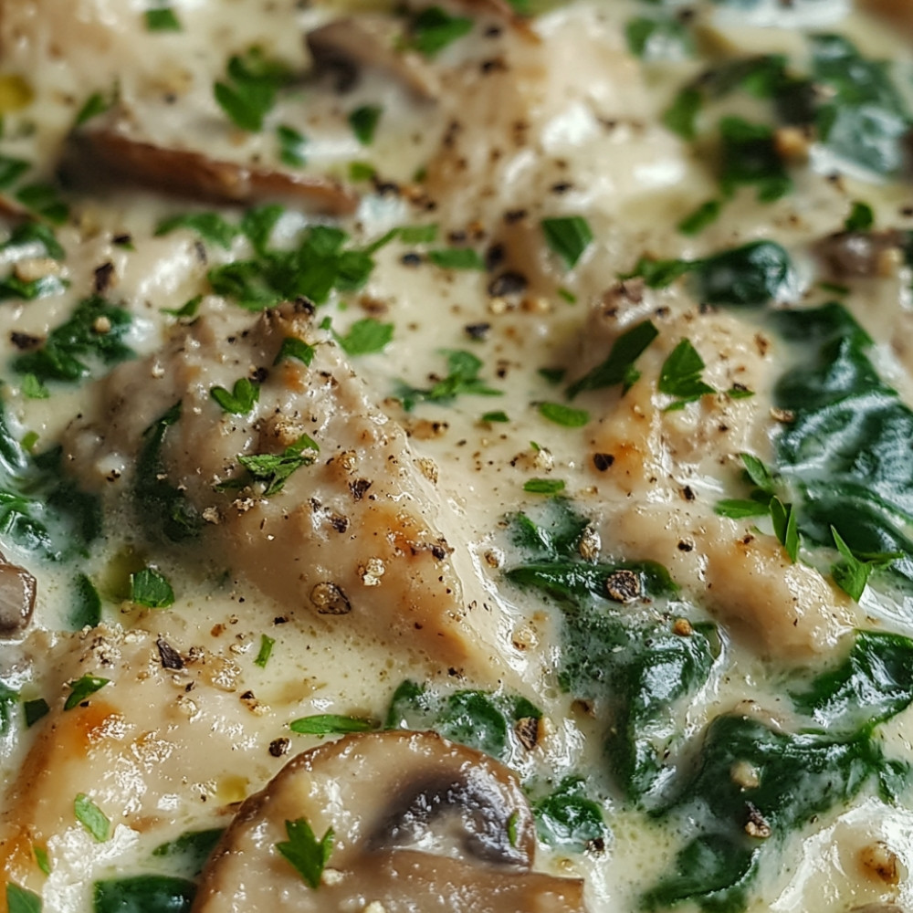Sauté de poulet aux champignons et épinards à la crème