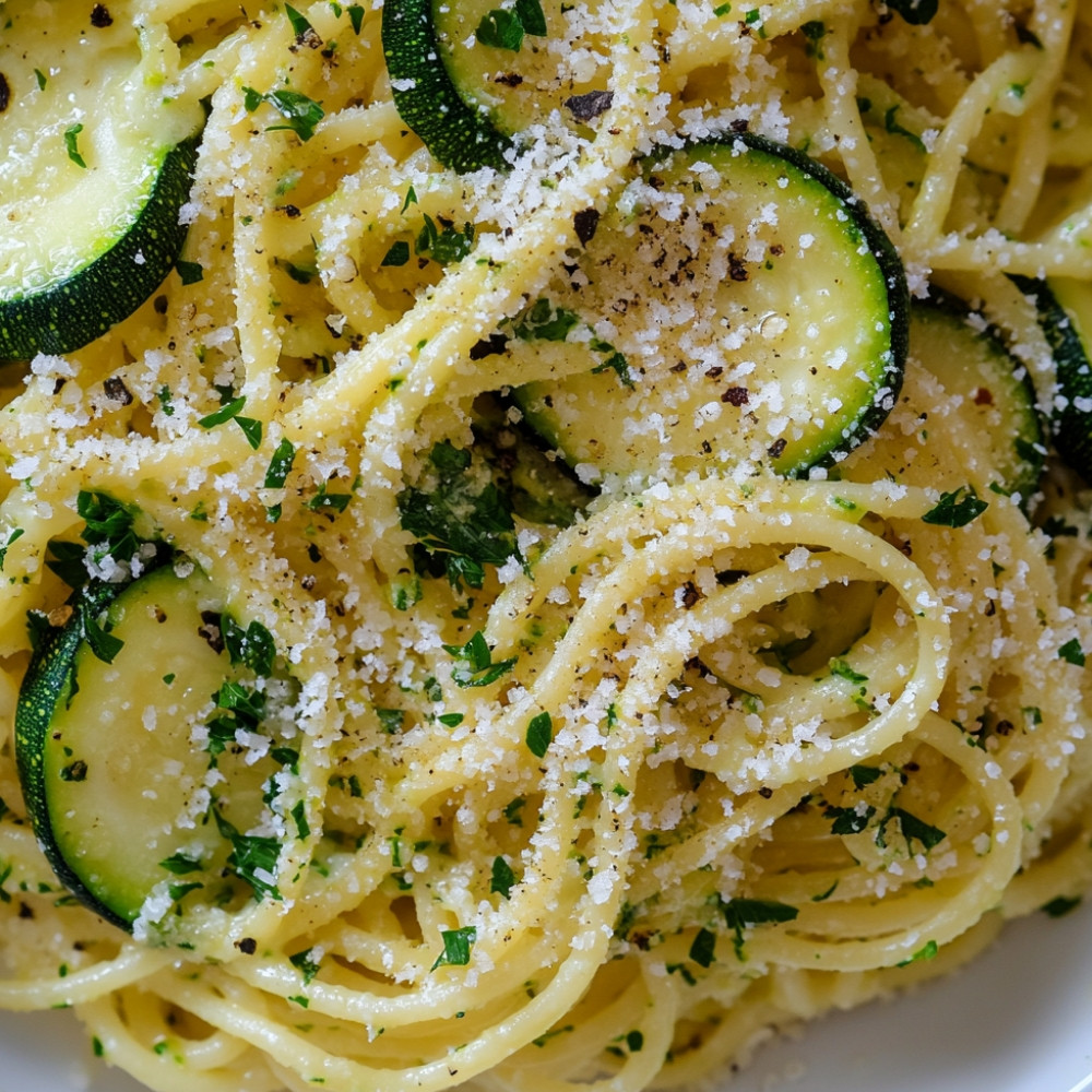 Spaghettis à la crème de courgette