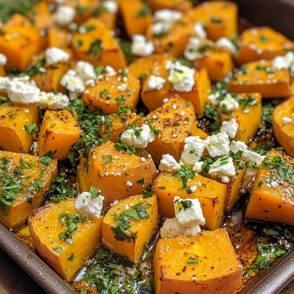 Patates douces au four, persil et feta