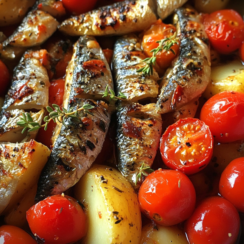 Sardines, pommes de terre et tomates cerises