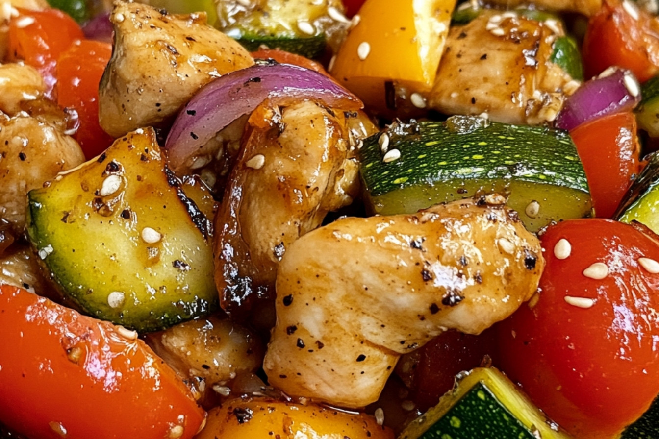 Brochettes de poulet mariné et légumes grillés