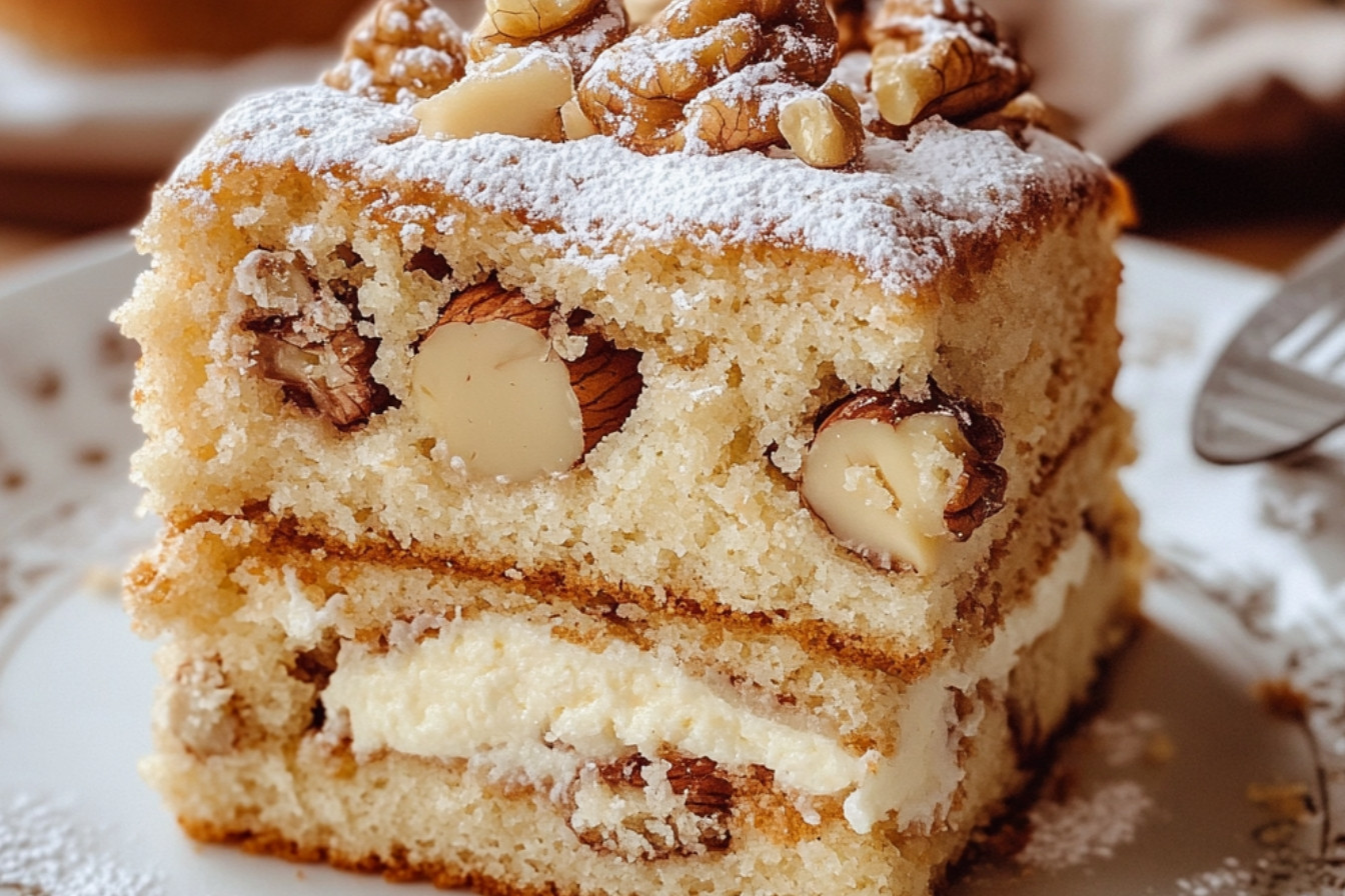 Cake aux noix recouvert de chocolat blanc