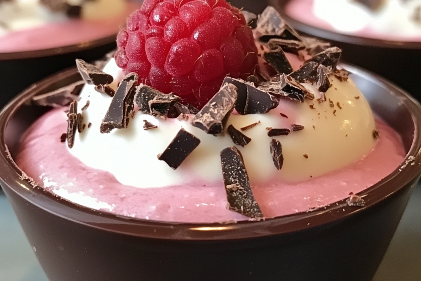 Cups en chocolat et mousse de framboises