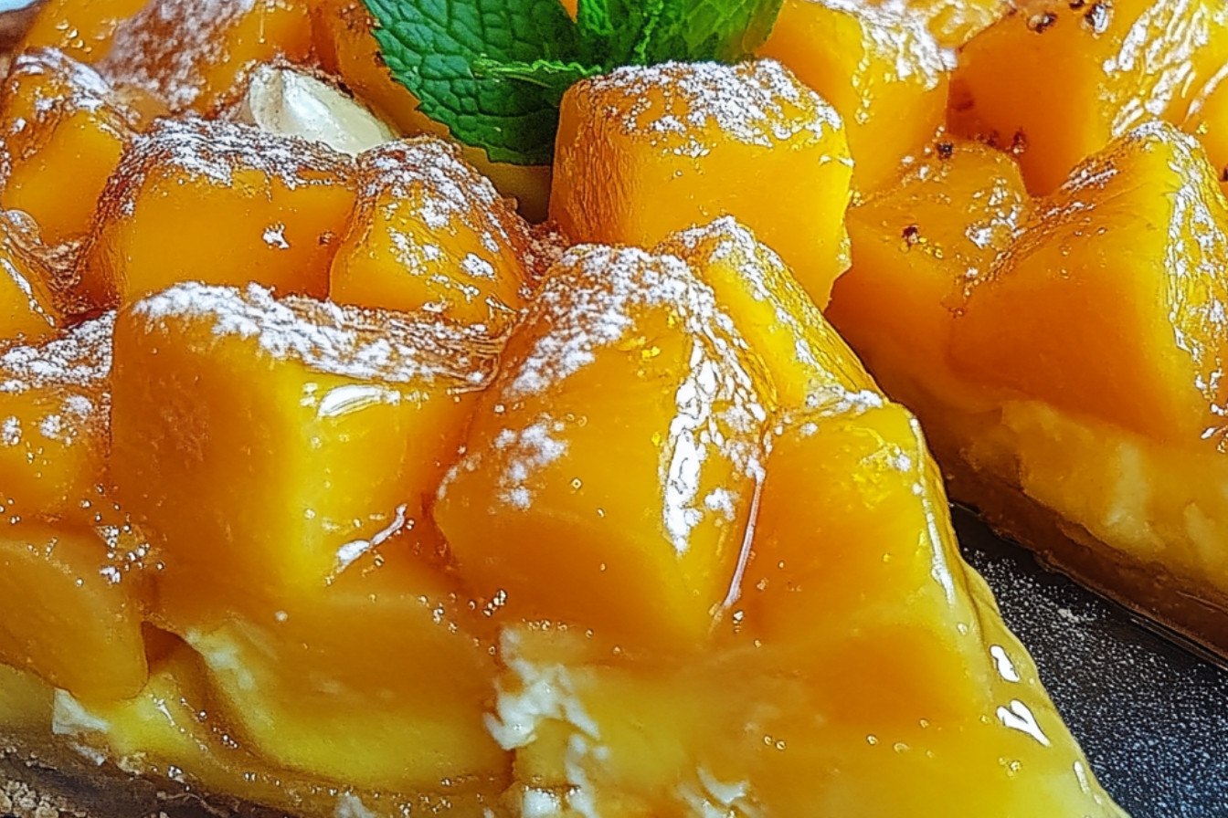 Tarte Tatin à la mangue et mascarpone à la menthe