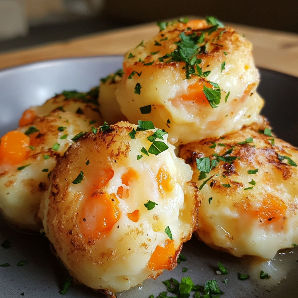 Boulettes de fromage et stoemp aux carottes