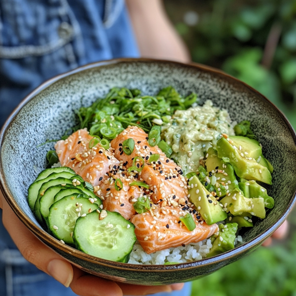 Bowl de saumon, concombre et avocat