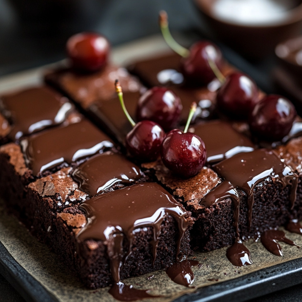 Brownies forêt noire sauce au fudge