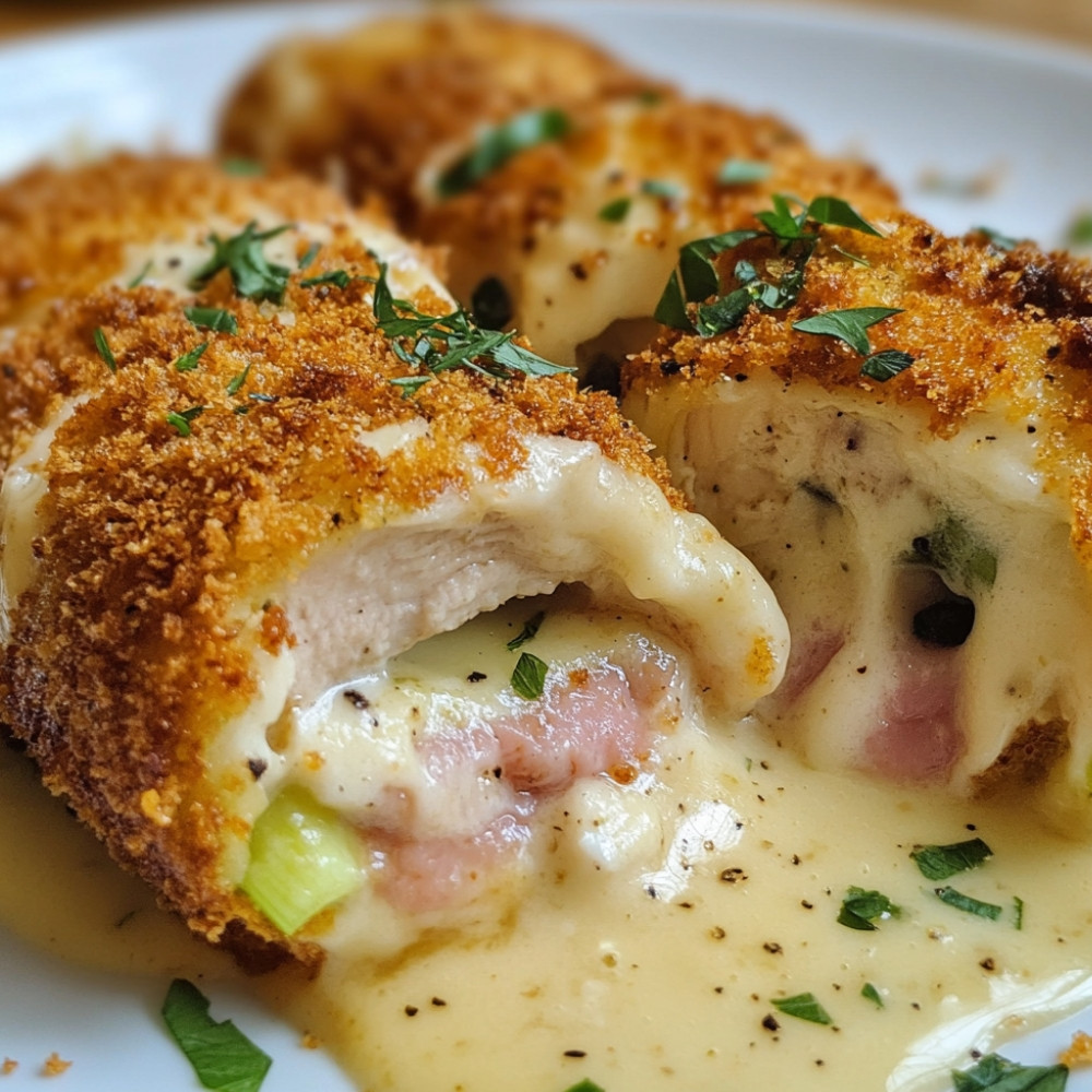 Cordon bleu aux poireaux et croquettes
