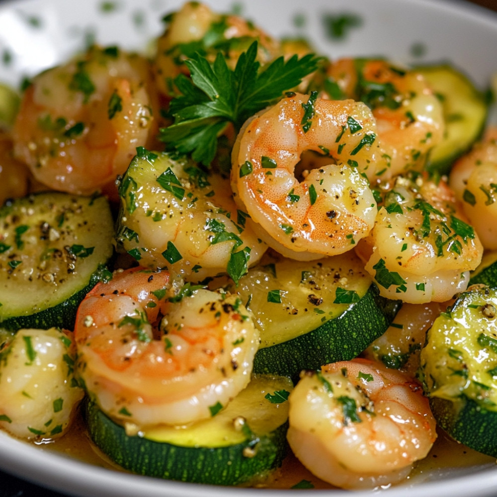 Courgettes aux crevettes au beurre à l'ail