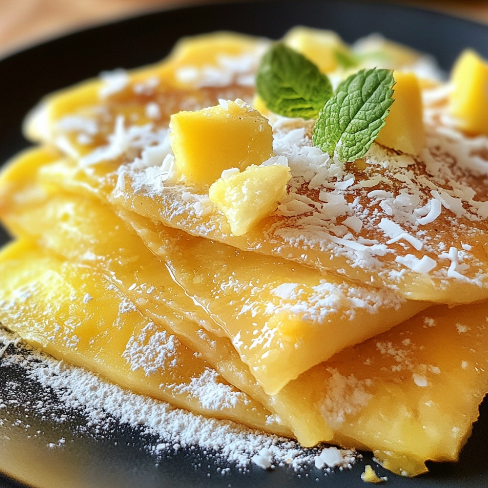 Crêpes ananas, mangues et noix de coco