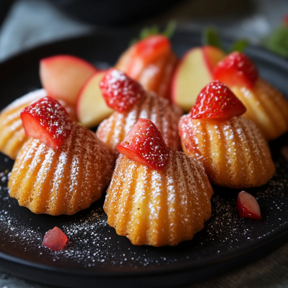 Madeleines fraise-rhubarbe-pomme