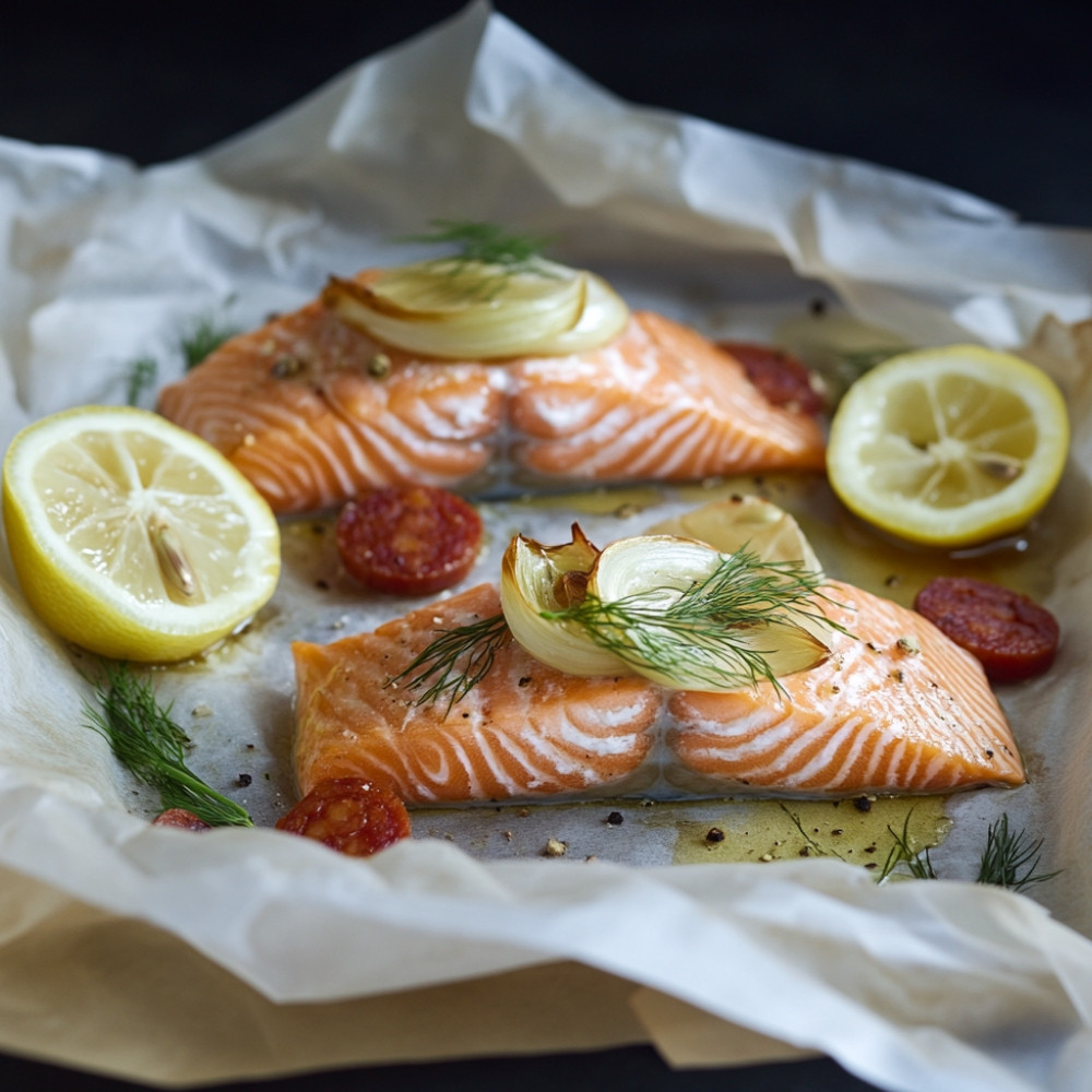 Papillotes de saumon au fenouil et chorizo