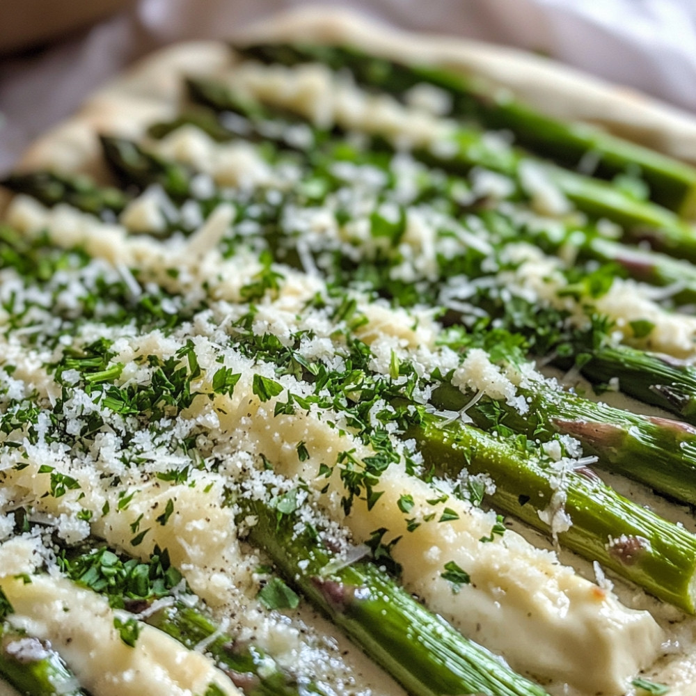 Pizza aux asperges et huile au persil