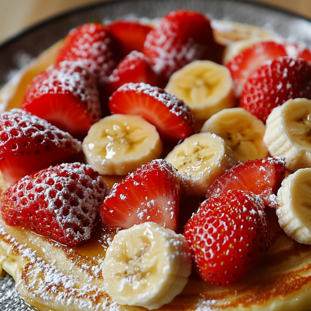 Plaque de pancake fraises banane