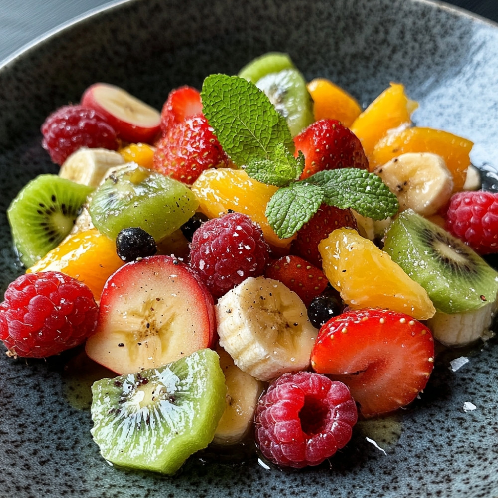 Salade de fruits et vinaigrette à la vanille