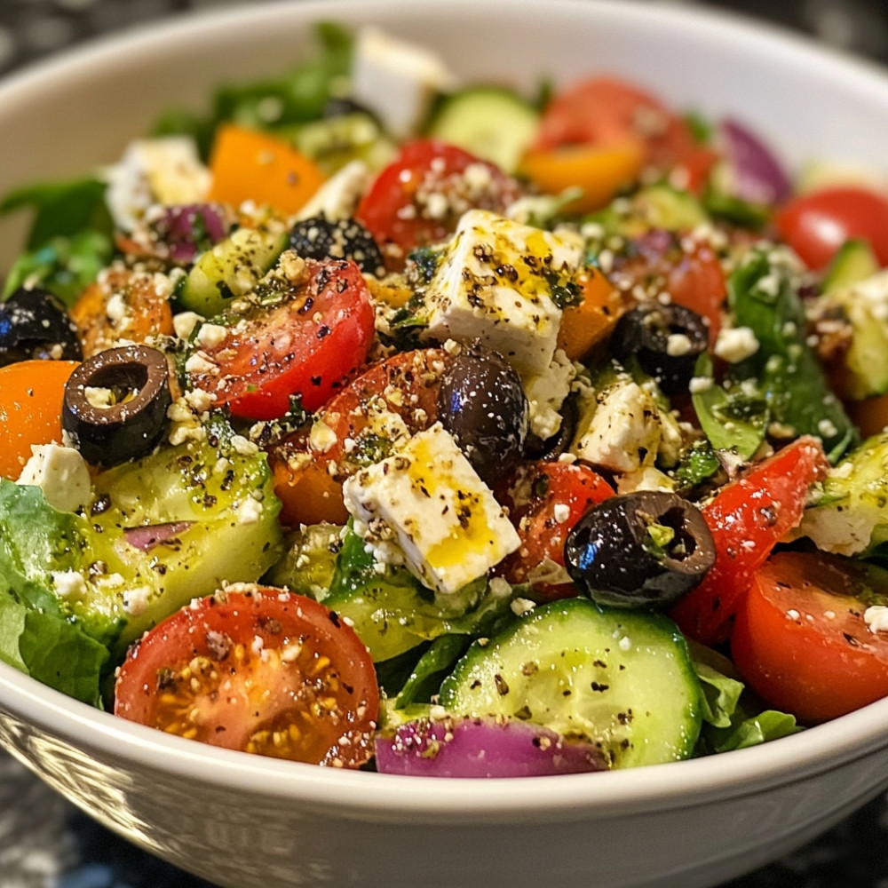 Salade grecque à la feta croustillante