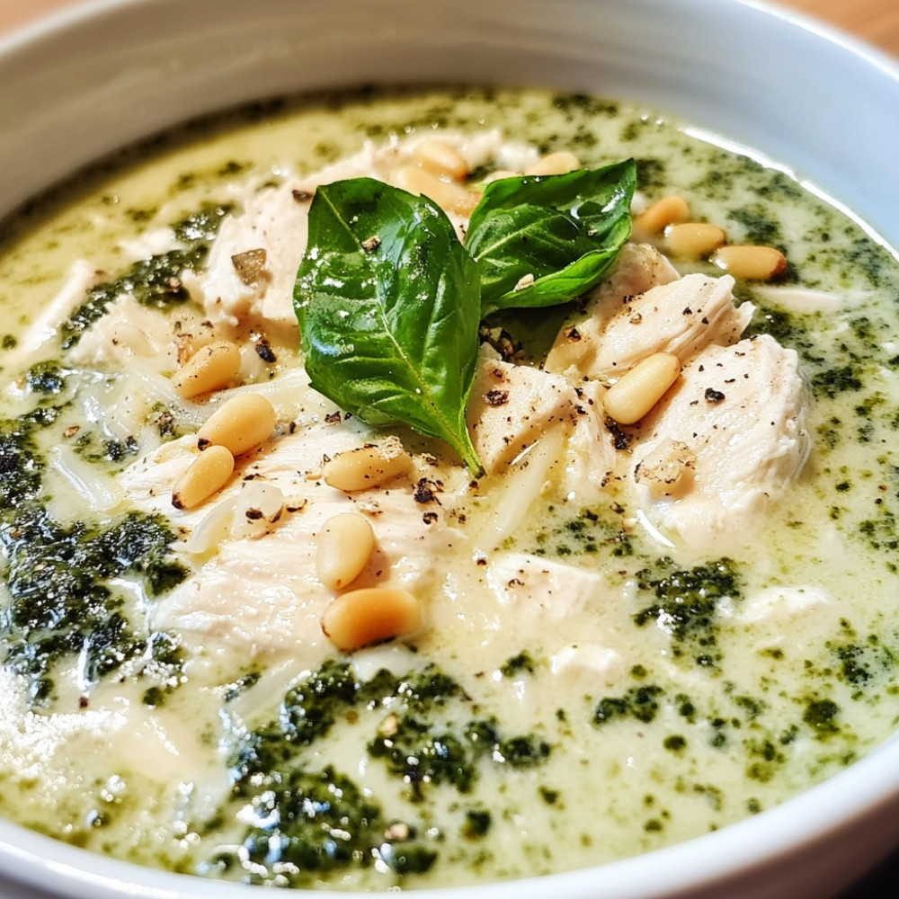 Soupe crémeuse poulet et pesto