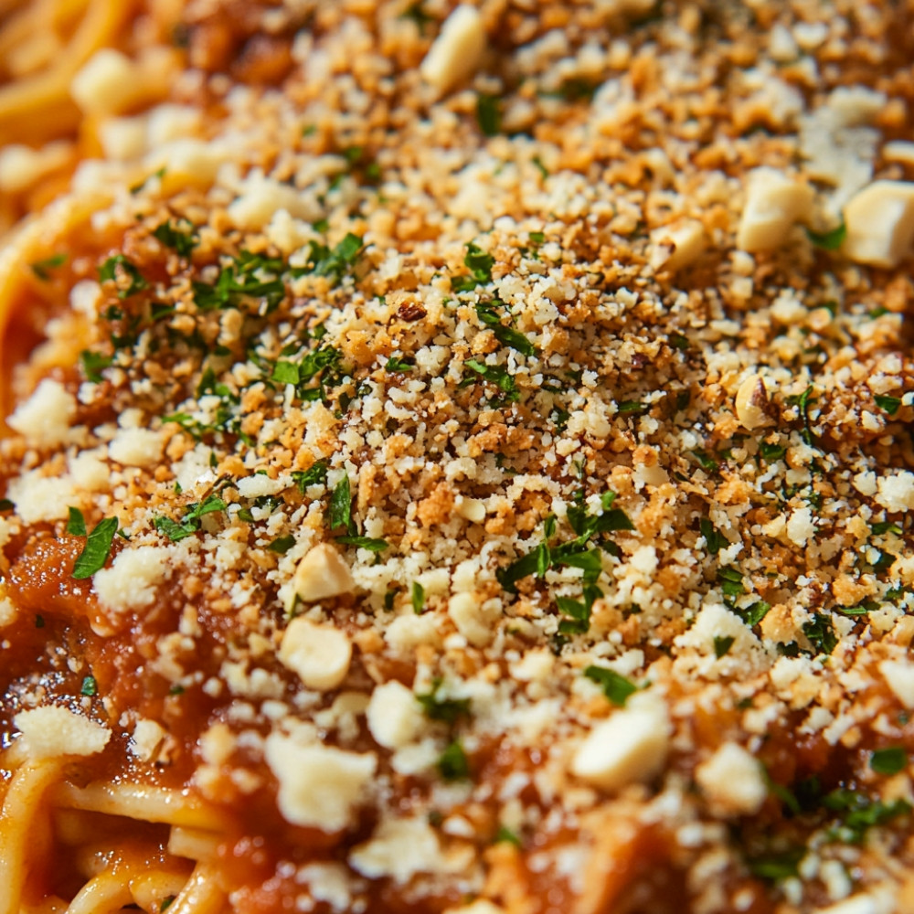 Spaghetti bolognaise et topping crunchy