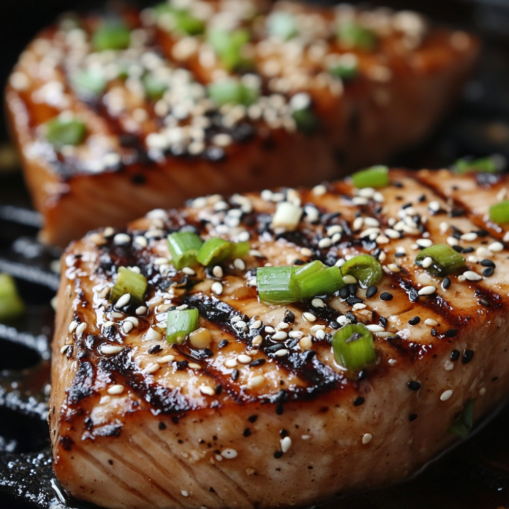 Steaks de thon mariné grillés